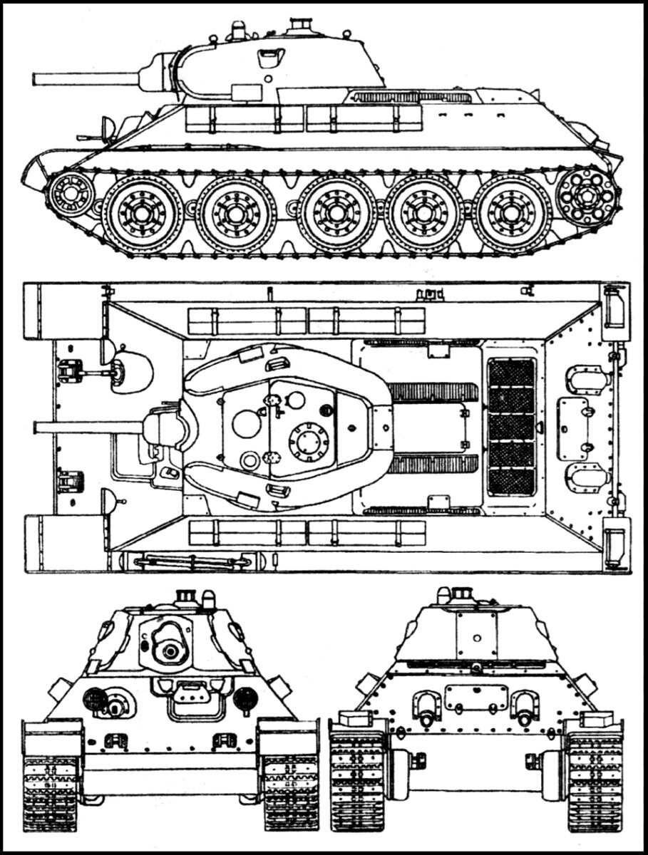 Т-34 с первой башней и пушкой Л-11. Чертёж.