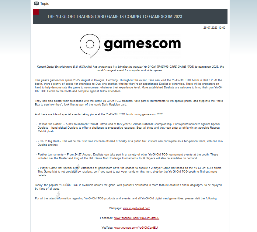 Официальное сообщение на сайте Конами об участии на Gamescom