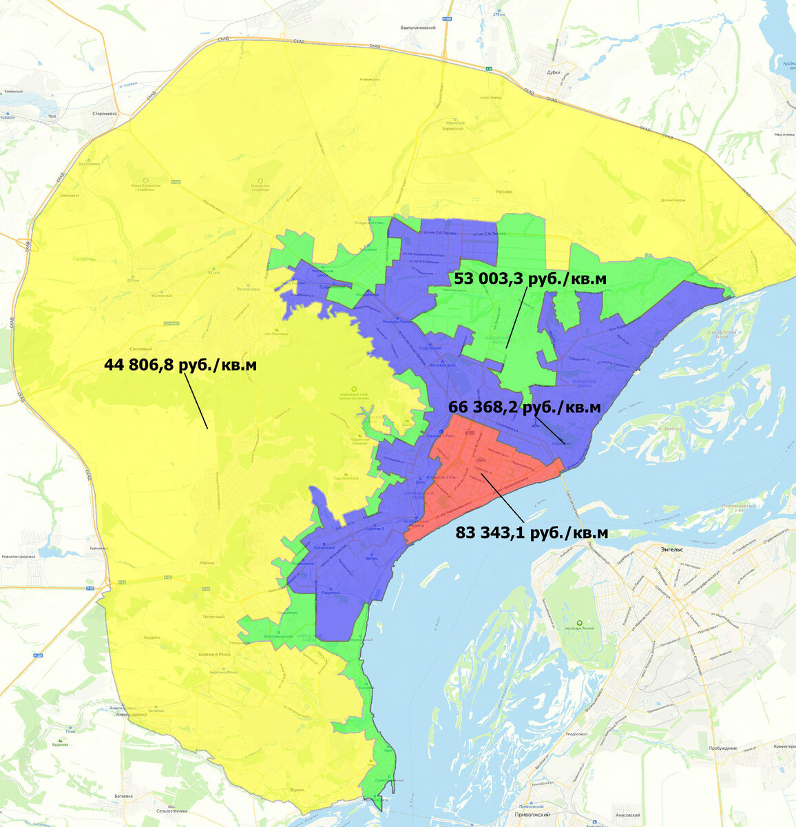 Оценочные зоны квартир города Саратова на 01.01.2023