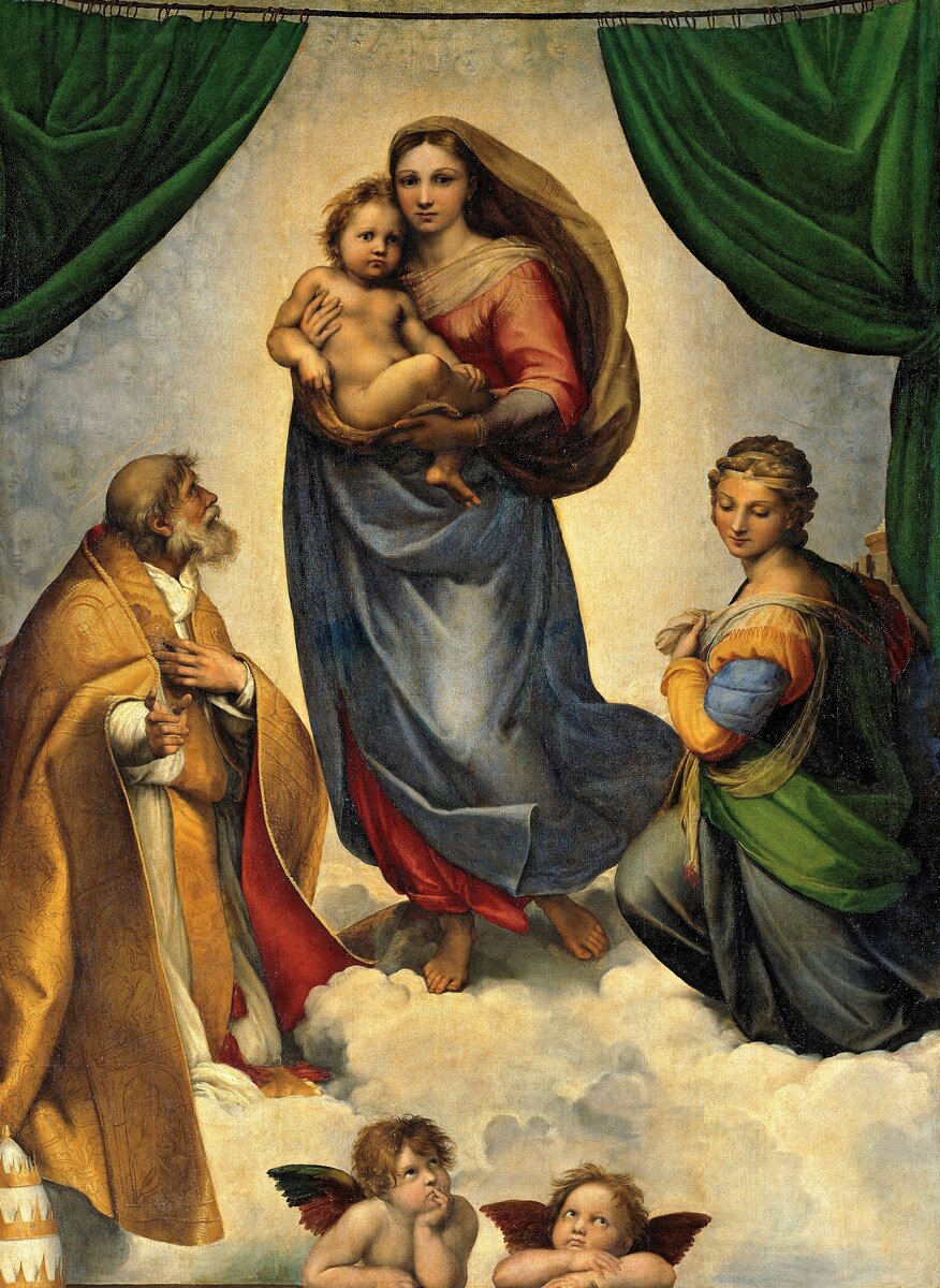 Сикстинская Мадонна Рафаэля была привезена  советскими  солдатами в 1945 году. В 1955 в числе прочих трофейных ценностей  картина была возвращена в Германию. 