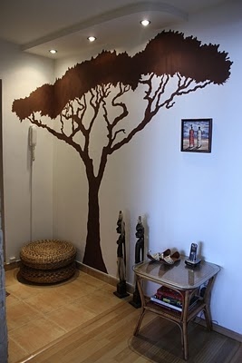 
 Пост о том как нарисовать на обычной белой стене большую картину, даже если Вы этого делать не умеете.
  Понадобится: исходное изображение, лист формата А4, карандаш, ластик, кисти, колер нужного цвета.
 Для начала ищем картинку в сети по тегу «силуэты», «наброски», «скетчи», «стикеры на стены» — распечатываем;
 
 На лист A4, c распечатанным рисунком, наносим сетку для удобства  переноса изображения на стену. Если рисунок не очень насыщен деталями,  то и сетка слишком мелкая не нужна.
 В данном случае автор разбила рисунок по высоте на 10 отрезков, по  ширине на 14. Далее разбиваем простым карандашом на квадраты стену,  площадь покрытия должна быть пропорциональна рисунку. Например:  Рисунок имеет размеры 200 на 140 мм. Высота вашей стены 2,45 м.  Составляем пропорцию - в ширину вам понадобиться 3,5 м. Потом уже  полученный прямоугольник на стене делим на 10 отрезков по высоте и 14 по  ширине. Соответственно каждый квадрат на стене пропорционален квадрату  на листе. Надеюсь не запутала.  
 Переносим рисунок по секциям, сверяясь с оригиналом на листе.
 
 Ну и самое приятное — все это потом раскрасить
 
 Стираем ластиком сетку, Отходим в сторону и любуемся результатом:
 
 Знаю — идея не новая, но я почему то сама не догадалась применить в интерьере)))) Вдруг у вас такая же ситуация))))
