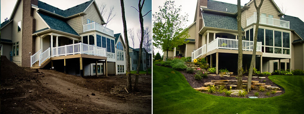 очередное фото, на котором так изящно выглядит рулонный газон и кустарники