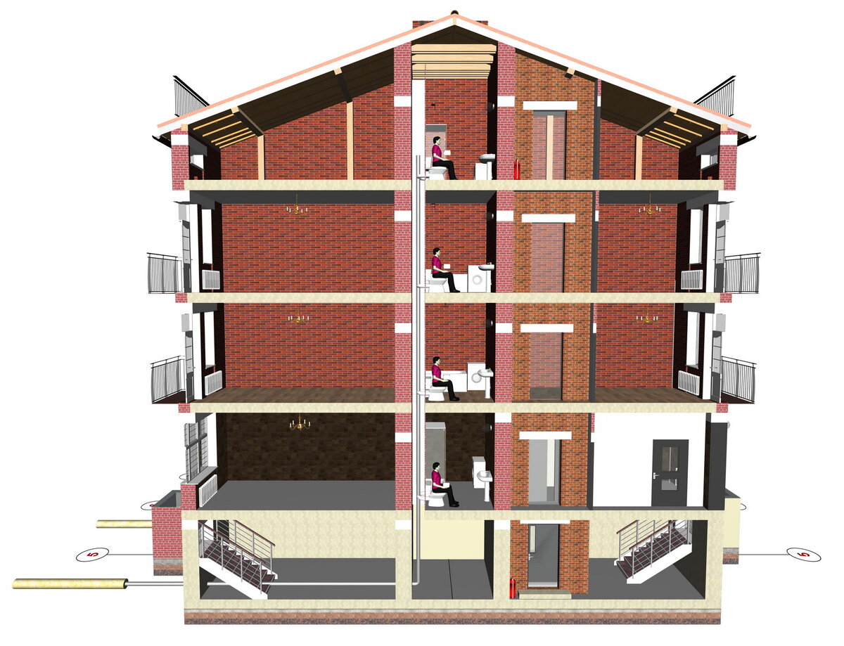Разрез 4 этажного здания