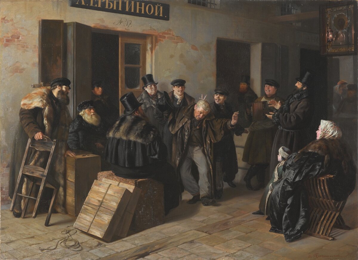 Репродукция картины Илларион Прянишникова «Шутники. Гостиный двор в Москве» 