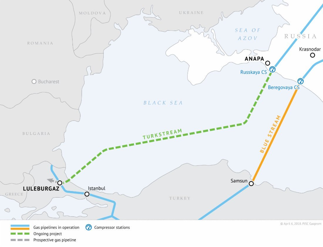 Трасса прохождения газопровода "Турецкий поток"