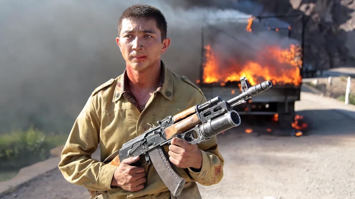 Скрин съемочного момента казахского фильма «КАЗБАТ» 2019 год.