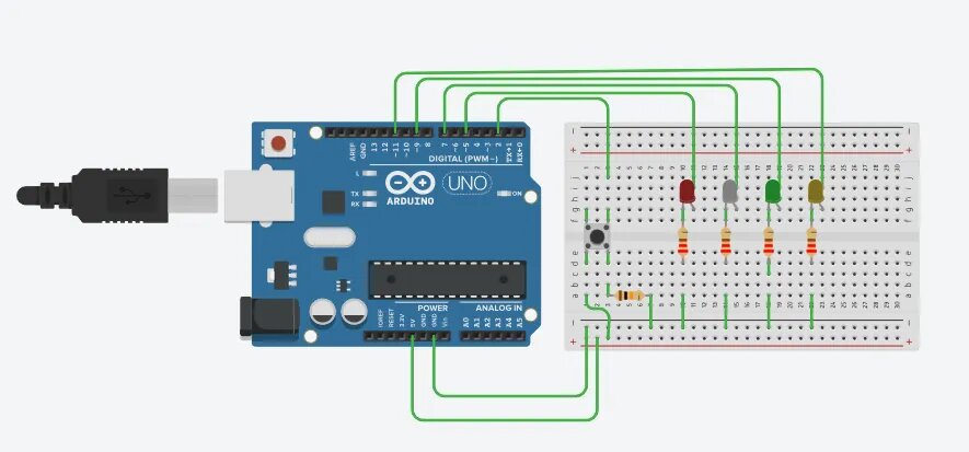Принципиальная схема подключения светодиодов и кнопки