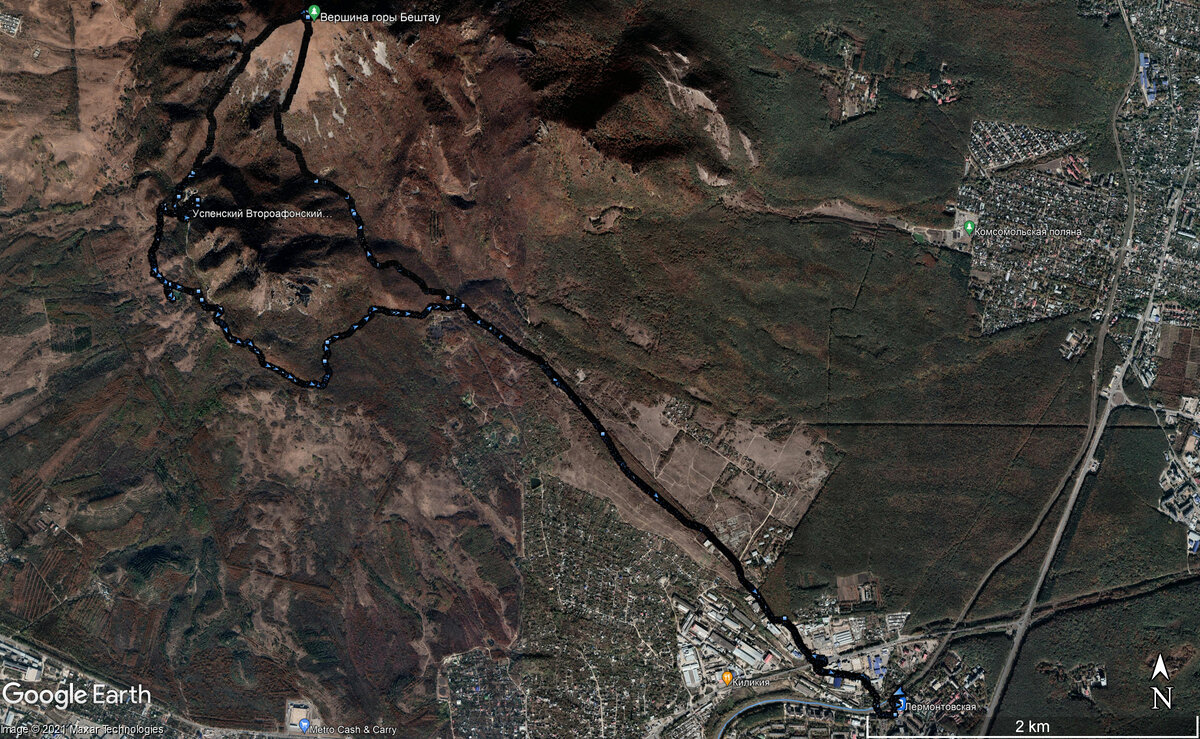 1. Карта маршрута похода целиком. Навигационный трек наложен на карту Google Earth.