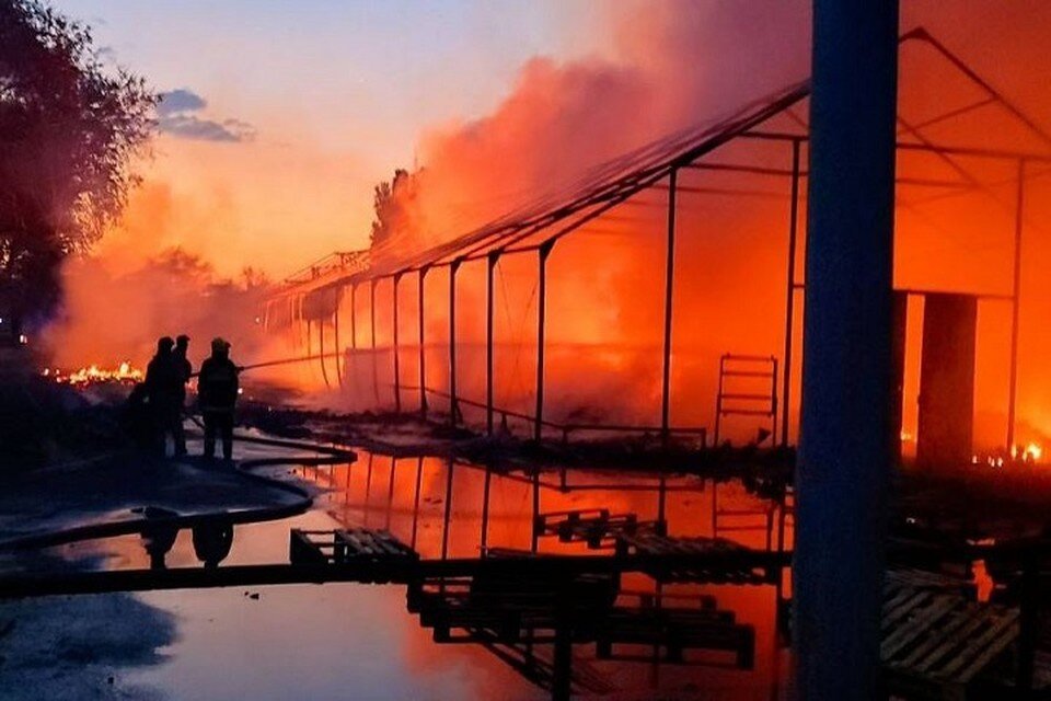     Стены и кровля из ПВХ сгорели полностью. Фото: управление МЧС России по РО