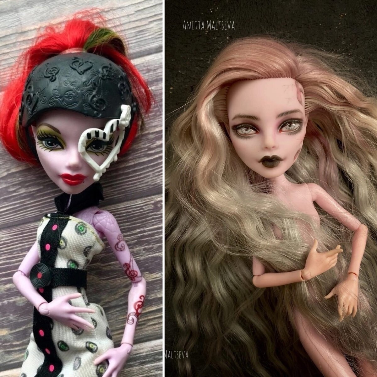 До и После перепрошивки волос и перерисовки личика куклы