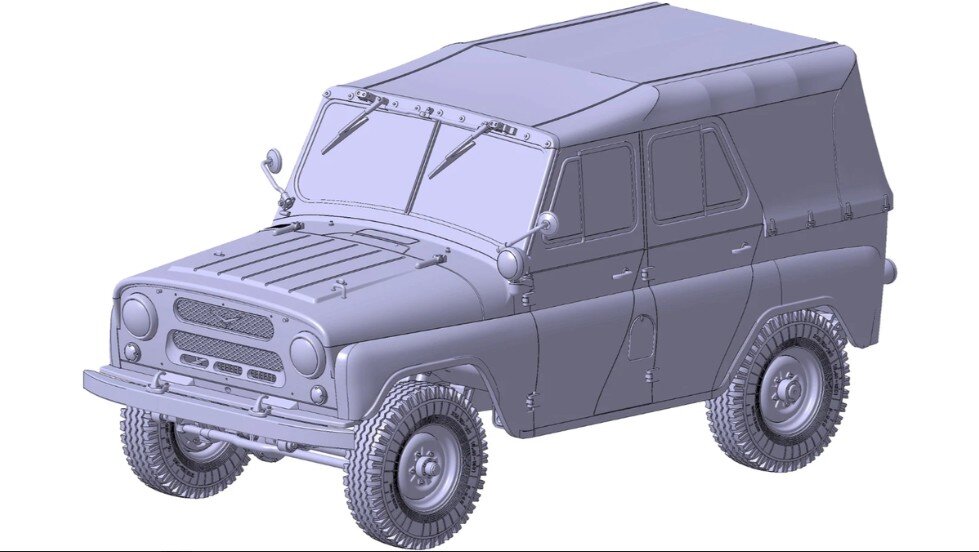 Компьютерное изображение будущей модели УАЗ-469 в исполнении компании "Звезда". Листайте вправо -> 