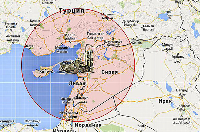 Радиус работы системы С-400 с авиабазы Хмеймим, Сирия