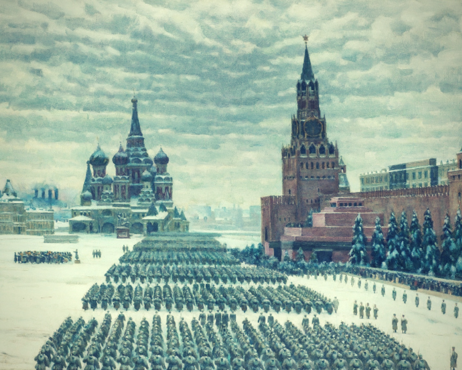 К. Юон. Парад на Красной площади 7 ноября 1941 года