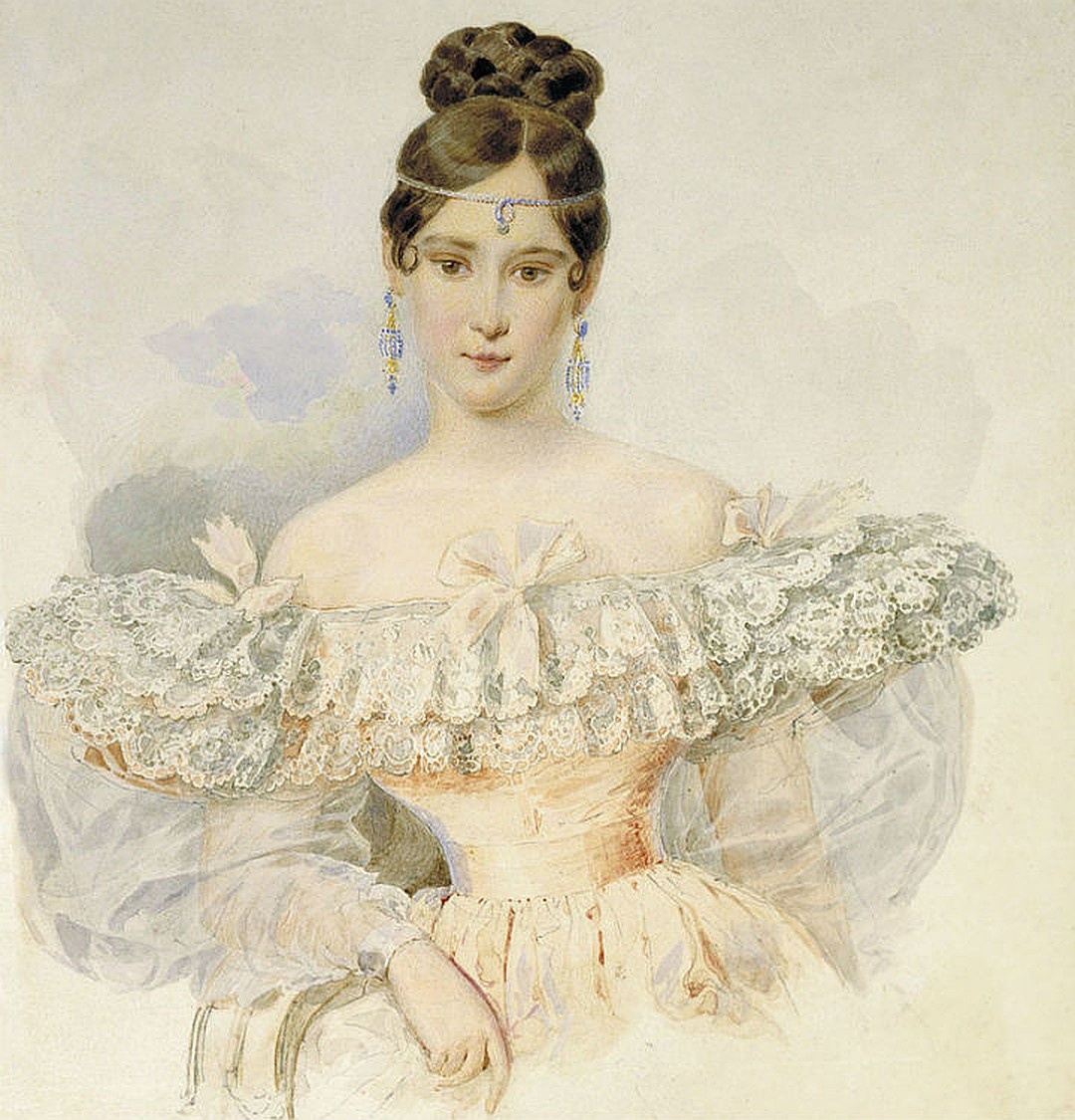 Портрет беременной Натальи Николаевны Гончаровой (осень 1831), акварель, худ. Александр Брюллов, старший брат Карла Брюллова