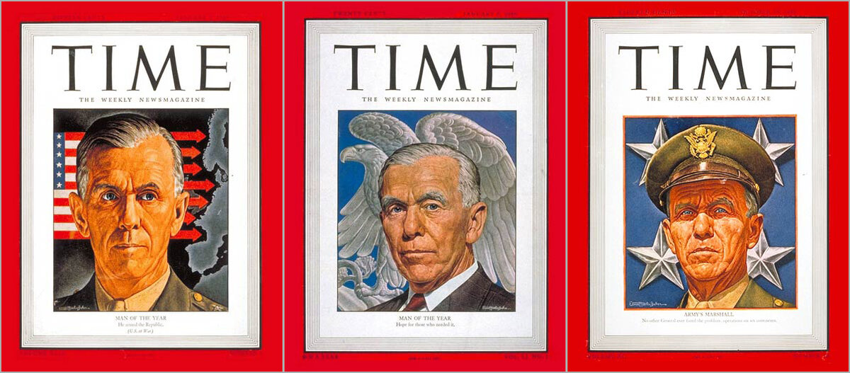 Маршалл дважды(в 1943 и 1947 гг.) становился человеком года по версии Time и многократно появлялся на обложке