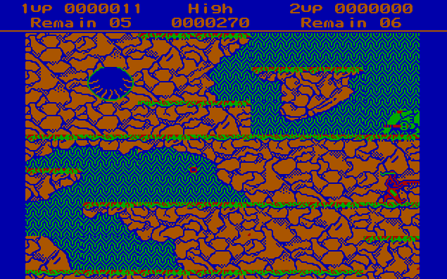 Третий уровень «Водопад» в игре «Contra» на PC MS-DOS
