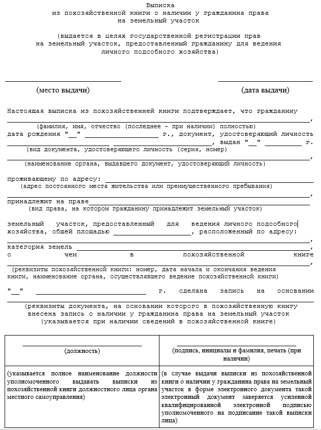 Новая форма выписки из похозяйственной книги | Региональный кадастровый ...