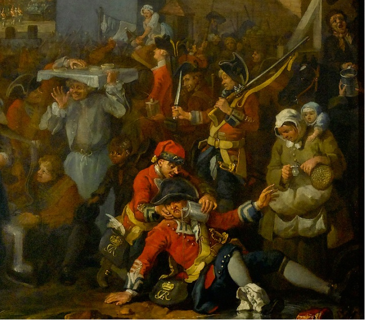 Фрагмент живописного полотна "Марш гвардейцев". 1750 г. худ. Уильям Хогарт 