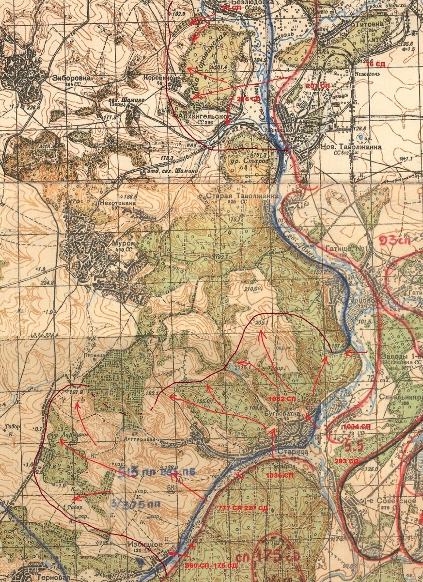 Примерная карта продвижения частей 21-й армии 12 мая 1942 г.