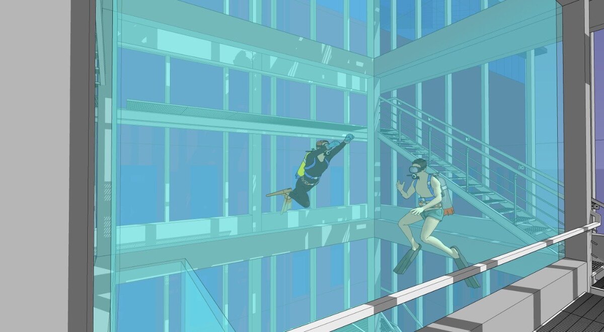 Панорамный бассейн глубиной 36 метров.