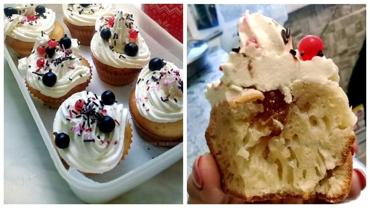 Рецепт вкусных кексов с шапочкой из крема «Пломбир»