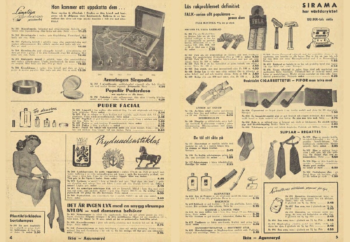 Это страница из каталога IKEA 1950 года. Тут еще царят чулки, бритвы и галстуки.