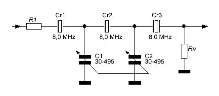 Рис. 2. Схема лестничного фильтра  с изменяемой полосой пропускания.
