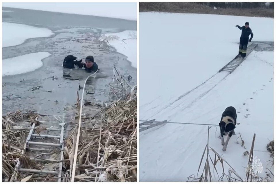     Бедолаги провалились на тонком льду прямо посередине озера. Фото: МЧС по Республике Северная Осетия-Алания.