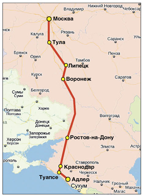 Карта маршрута поезда москва адлер