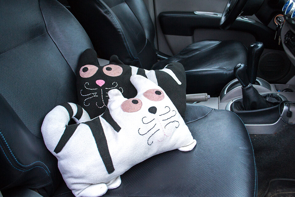 

1. Коты
Подарок, причем довольно неожиданный, удивляюсь до сих пор. Игрушечная парочка, про которую я думал что будут они в основном для красоты и уюта. Где я и где уют? С первой же ночевки в машине я привык к этим подушкам так, что стал брать их в палатку и подкладывать под голову за рулем когда ездил вразвалку или полулежа. Форм-фактор — наиудобнейший, можно посадить кота на шею, можно затолкать в капюшон спальника, можно просто под голову. Ни дня без дела не пролежали. Ван лав.