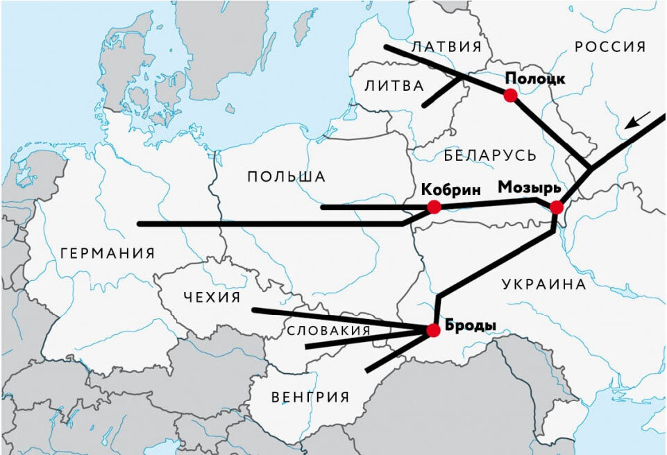 Схема трубопровода дружба на карте