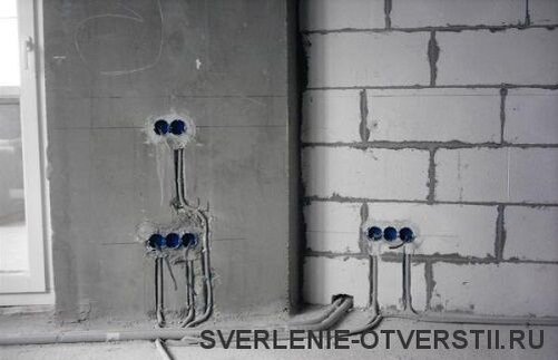 Фото: Правильно проштробили бетонные стены под розетки без пыли в квартире в Москве. Фото взято с сайта компании Буравчик Москва.