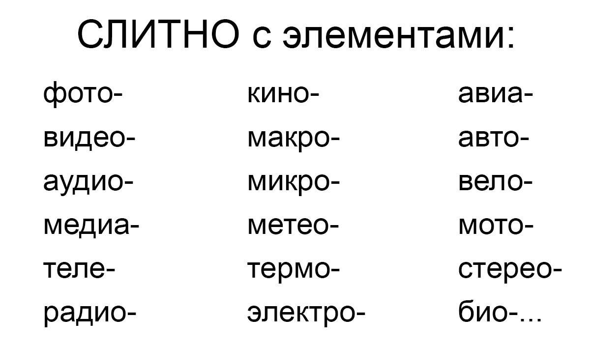 Сложные слова пишутся слитно с элементами