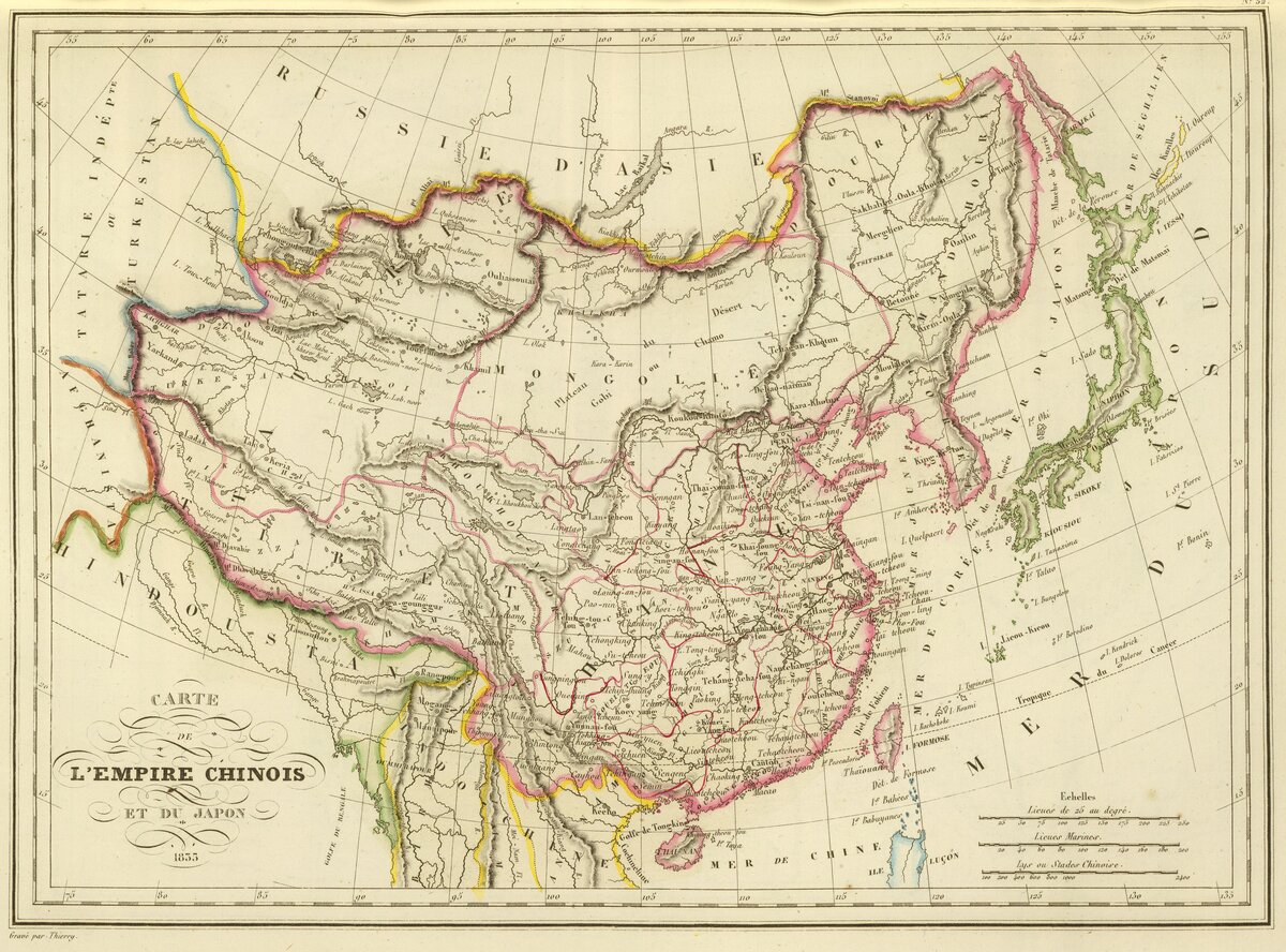 Французская карта империи Цин и Японии.  1833 год