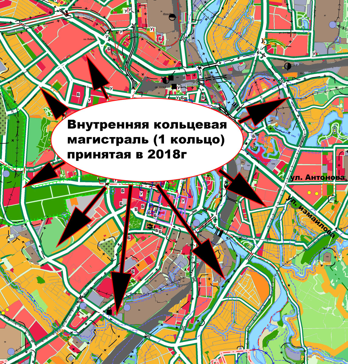 Генеральный план развития г. Пенза, принятый в 2018 г. (внутренняя кольцевая магистраль)