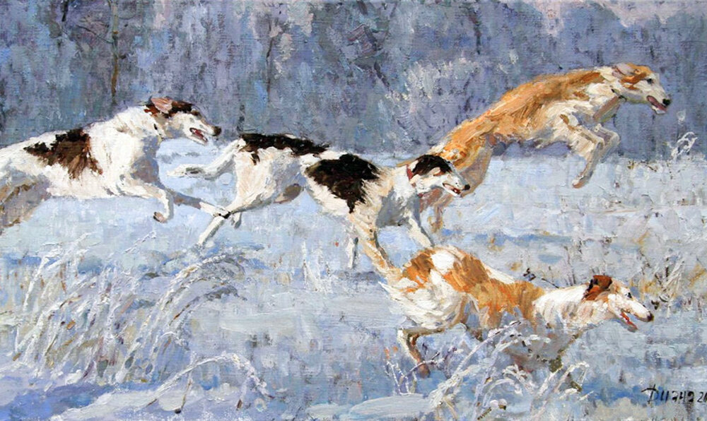 Картина с собаками борзыми