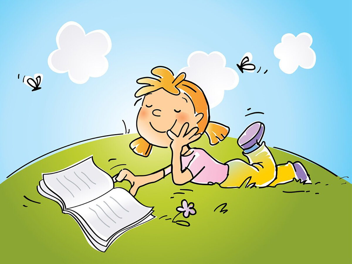 Дети с книгой летом рисунки