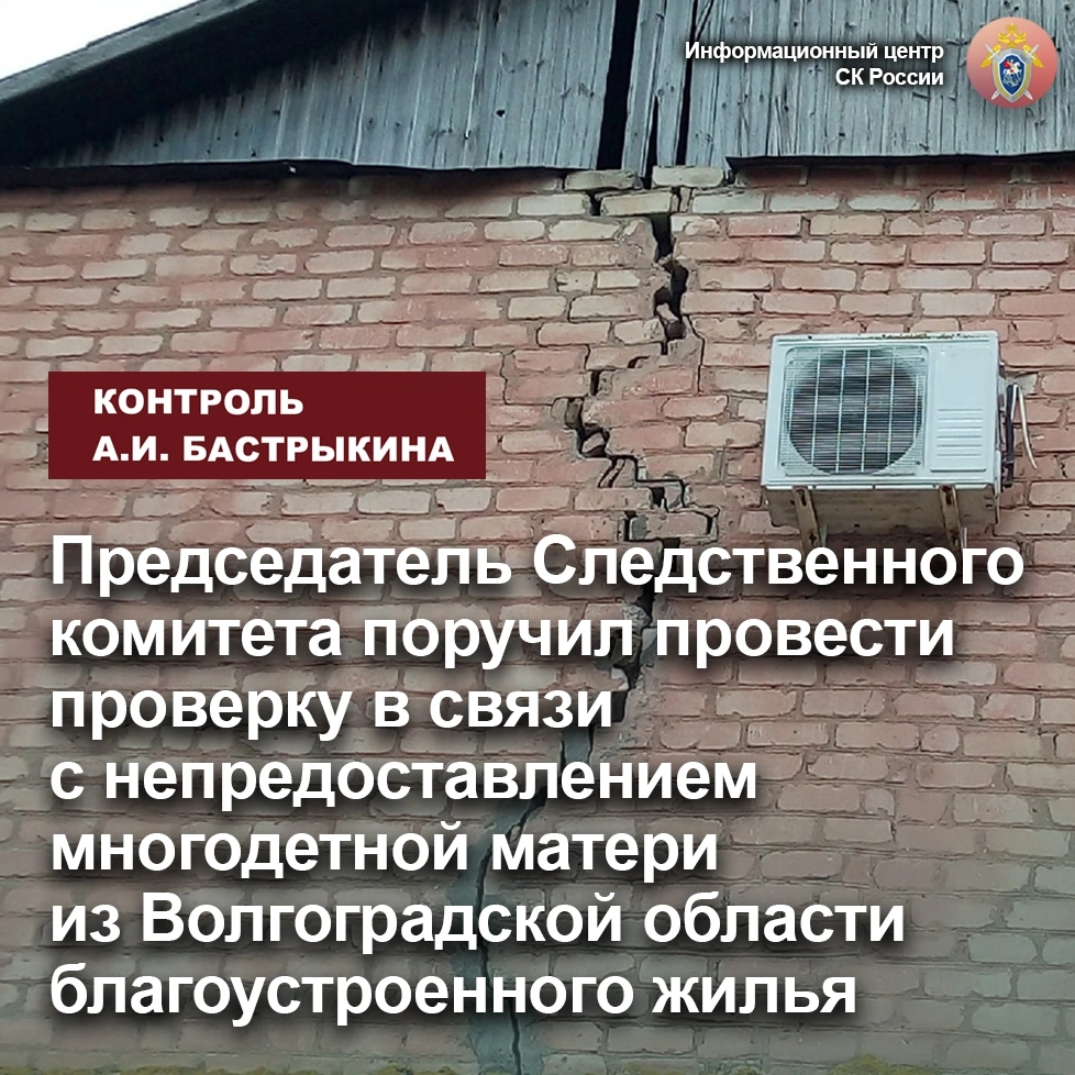 А.И. Бастрыкин поручил провести проверку в связи с непредоставлением  многодетной матери из Волгоградской области благоустроенного жилья |  Информационный центр СК России | Дзен