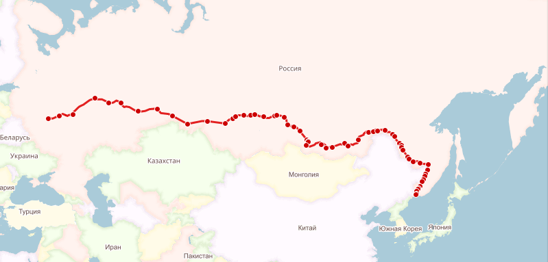   
(по частоте расположения кружков видно, что у "России" куда меньшее число остановок, чем у "сотки")

 