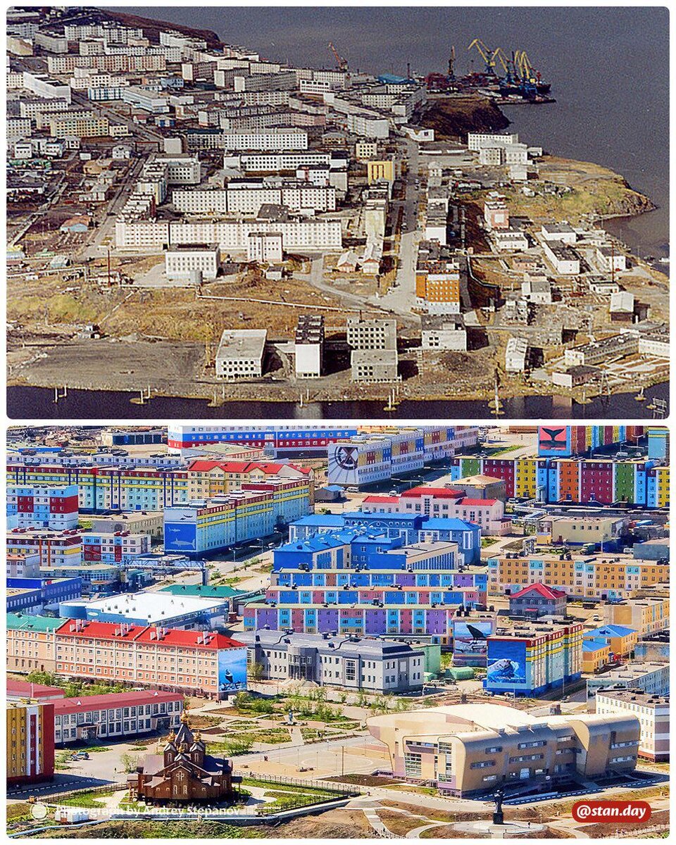 фото старого Анадыря из архива Дмитрия Широкова, автор нового Андрей Степанов. @stan.day (instagram - всем ценителям качественных фото северных городов настоятельно рекомендую ((там ещё и тексты решают) 