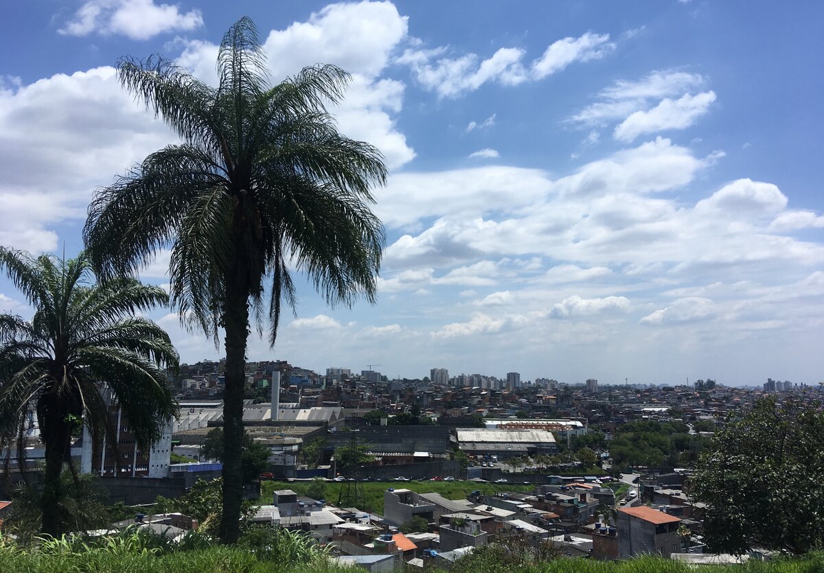 Бескрайние бразильские трущобы на фоне небоскрёбов Сан-Паулу