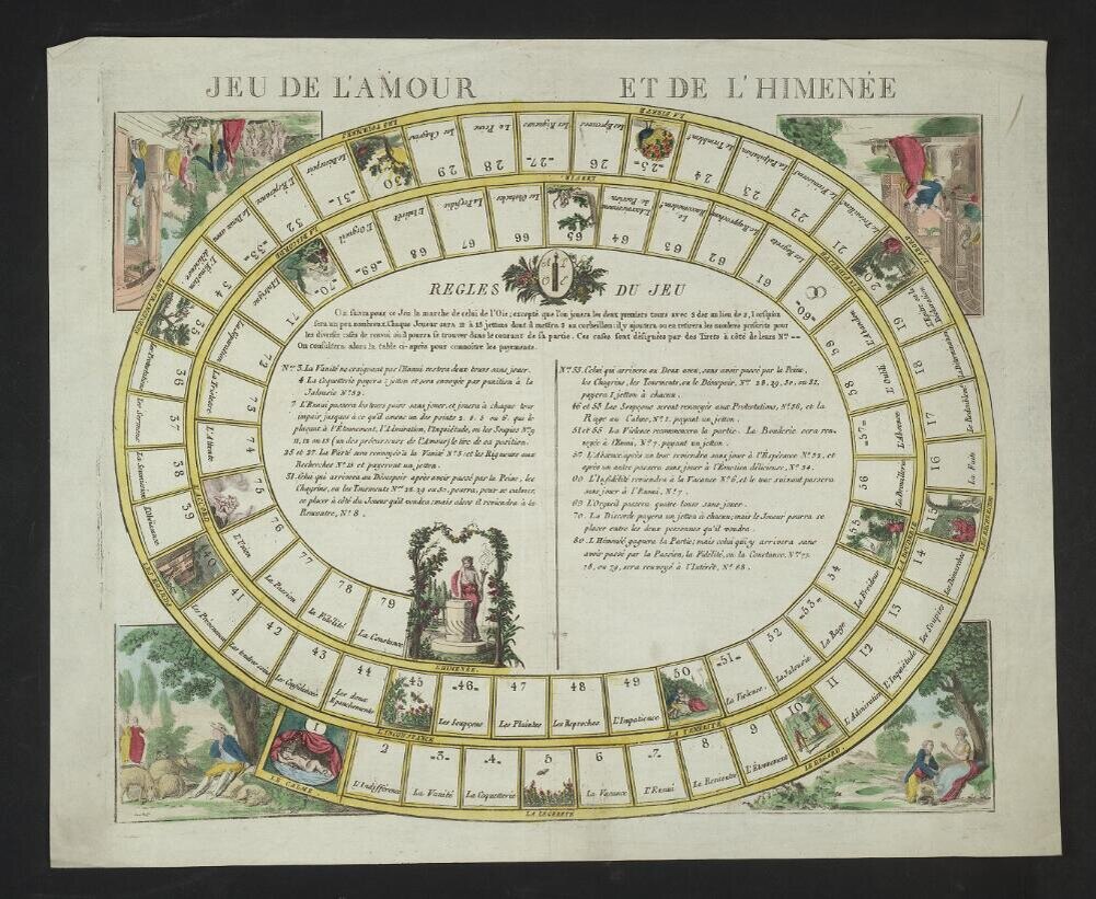 Галантная французкая "Игра любви и брачных уз" 1825г. игра расписывает цикл любовных отношений от первой встречи до брака, ну или как повезет. 
