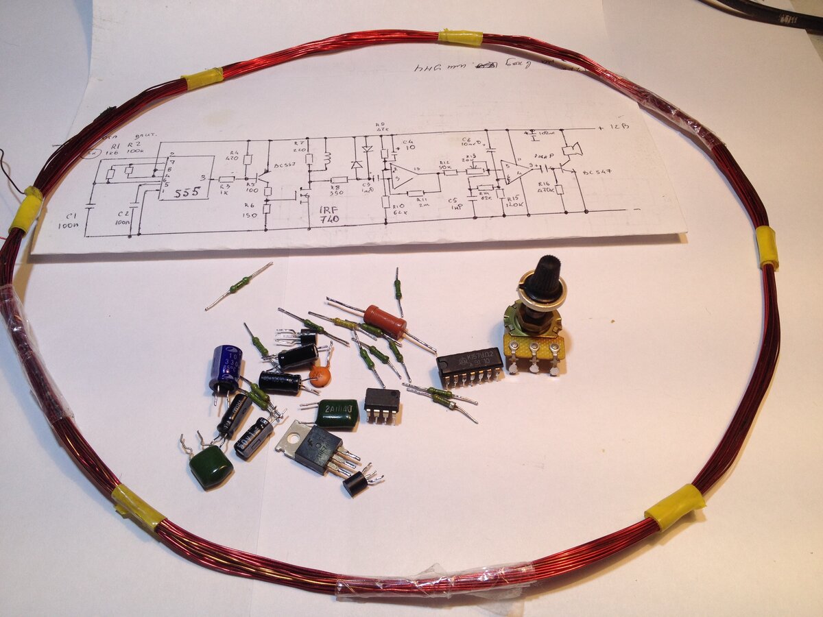 Схема чувствительного металлоискателя с низкой рабочей частотой
