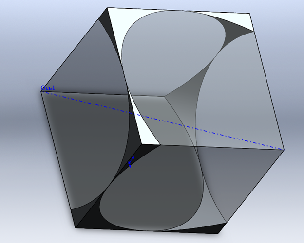 Рис. 1. Куб со стороной  А, по главной оси которого просверлили отверстие диаметром  <квадратный корень из 2> A