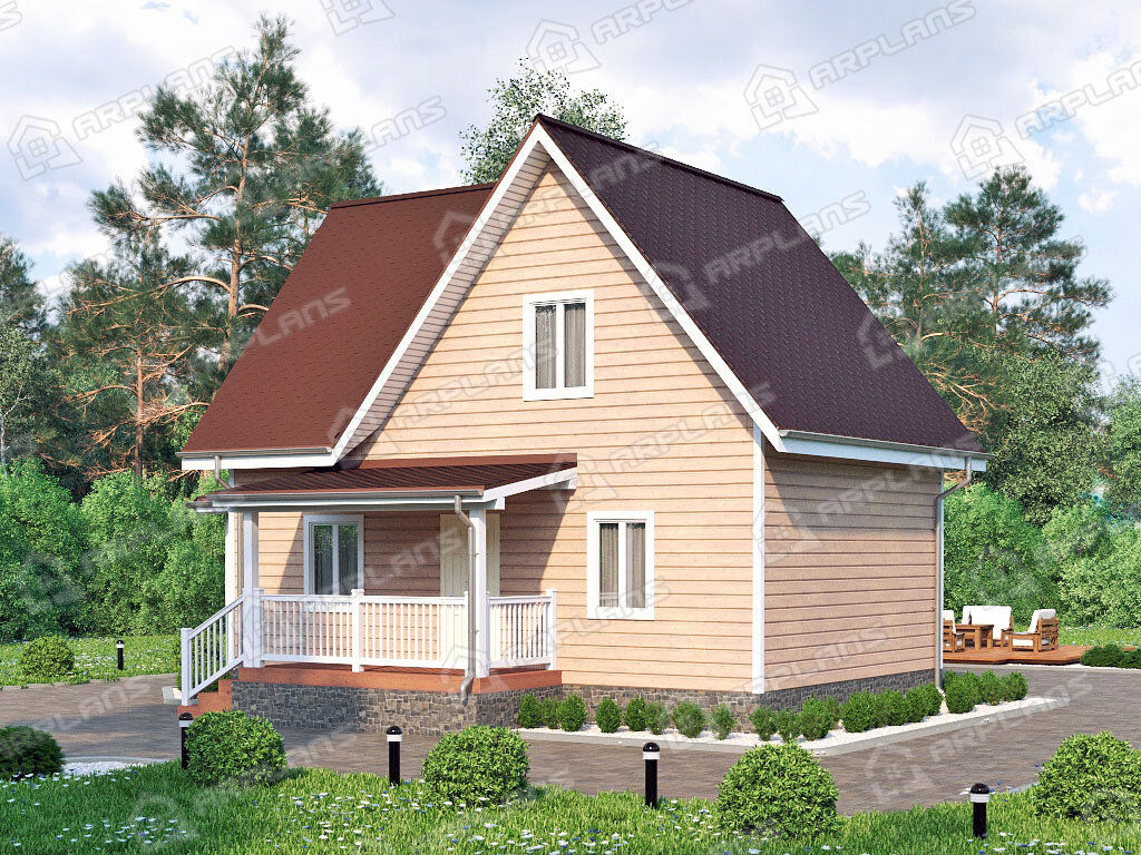 Фото 2 двухэтажного каркасного дома с мансардой, 2 спальнями и террасой. 100 кв м. Источник arplans.ru Проект И-078 