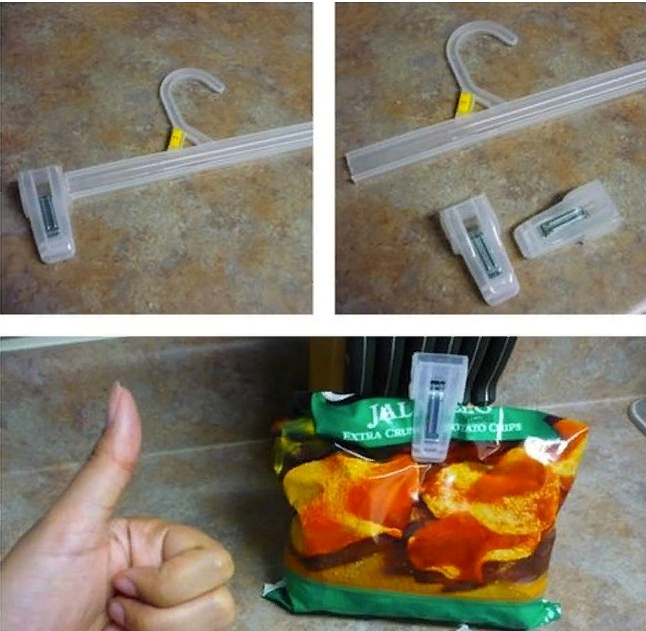 Используйте клипсы от вешалок, чтобы держать пакеты с едой закрытыми