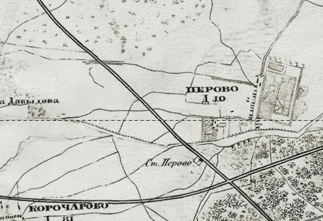 Село Перово на карте окрестностей Москвы 1878 года. С сайта www.retromap.ru.