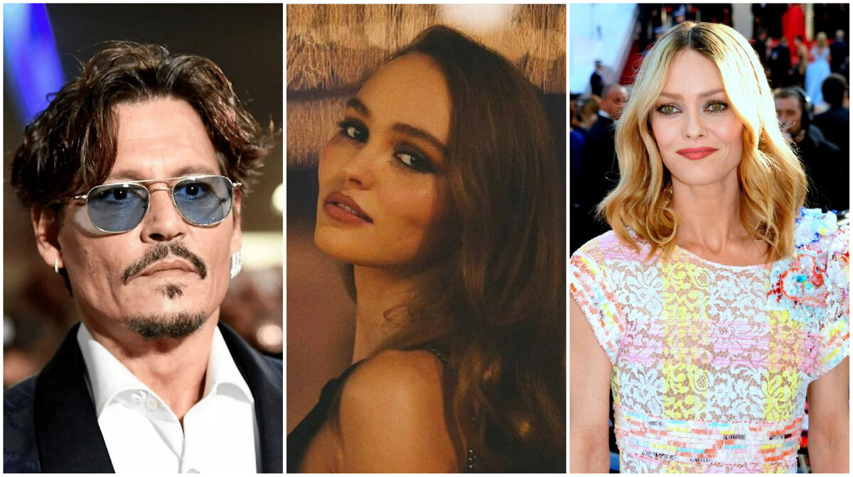 На фото слева направо: Джонни Депп, Лили-Роуз Депп, Ванесса Паради