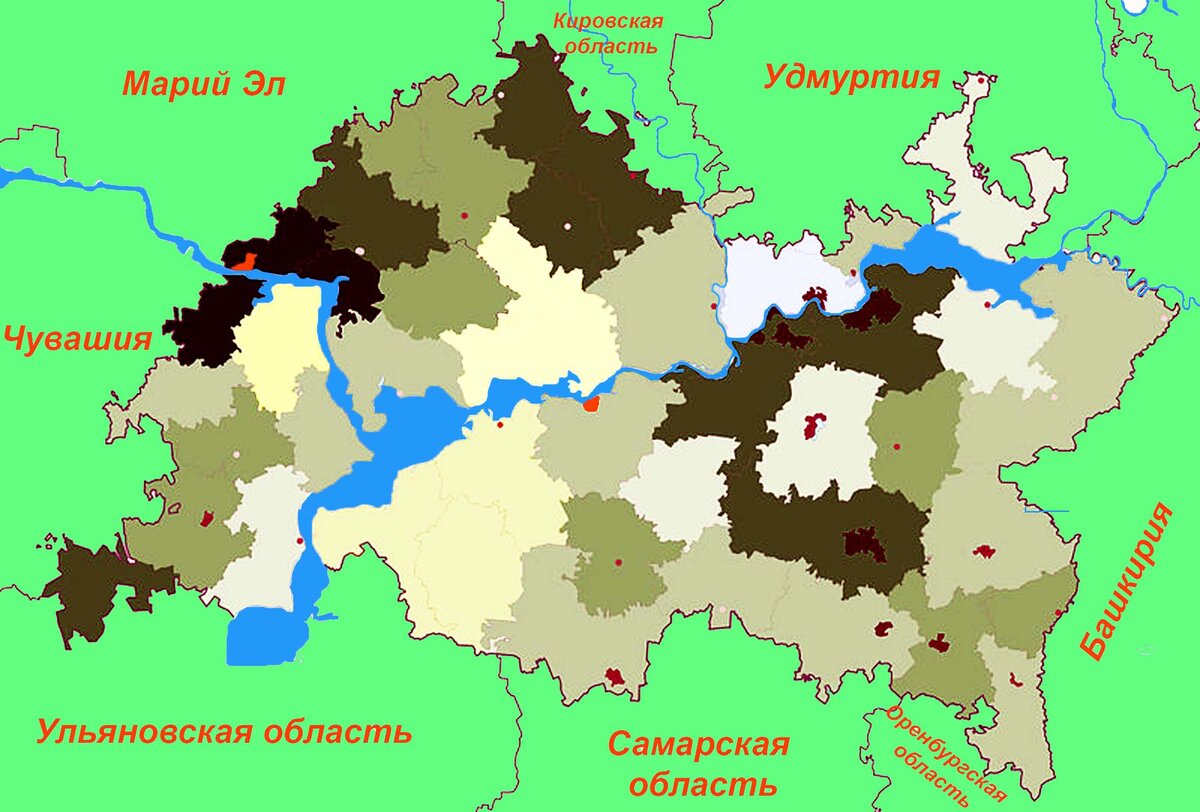 Районный татарстана. Республика Татарстан границы. Границы Татарстана на карте. Карта Татарстана с граничащими республиками. Республика Татарстан регион на карте.