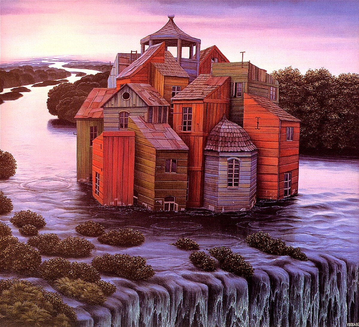 Источник: artchive.ru. Яцек Йерка  «Дом над водопадом» (1992), 50,5×56,5 см